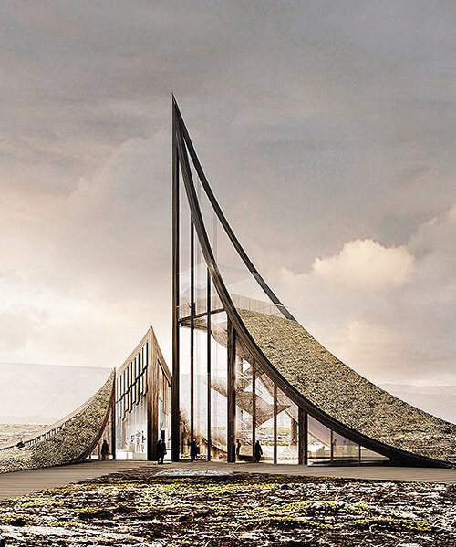 iceland's moving tectonic plates inform this towering landmark proposal for grjótagjá