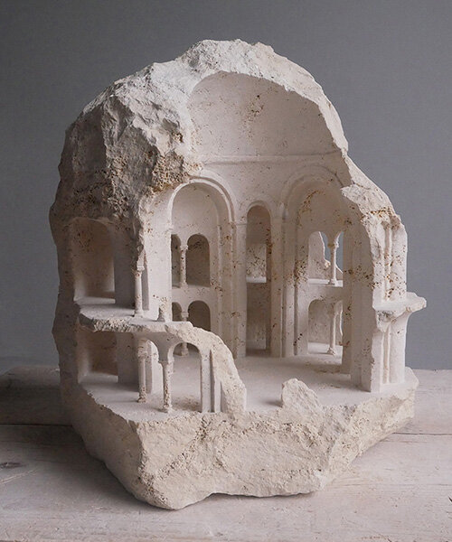 matthew simmonds carves miniature architectural sculptures from solid stone + marble