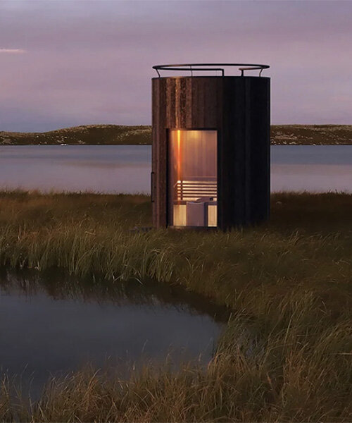 prefabricated curved 'LUMIPOD sauna' combines well-being and reconnection with nature