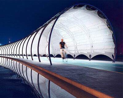 photovoltaic bike pathway by peter kuczia features illuminated canopy + charging stations