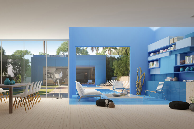 blue 'dunk house' is conceived for a former NBA basketball player in los angeles