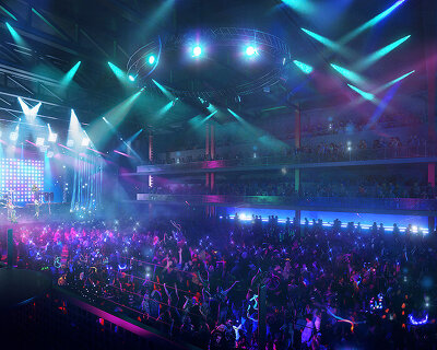 industrial materials + ephemeral lighting form OMA's 'terminal' music venue in houston