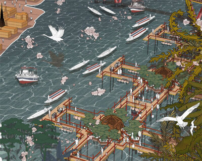 this detailed artwork illustrates how rising sea-levels could reshape bangkok city