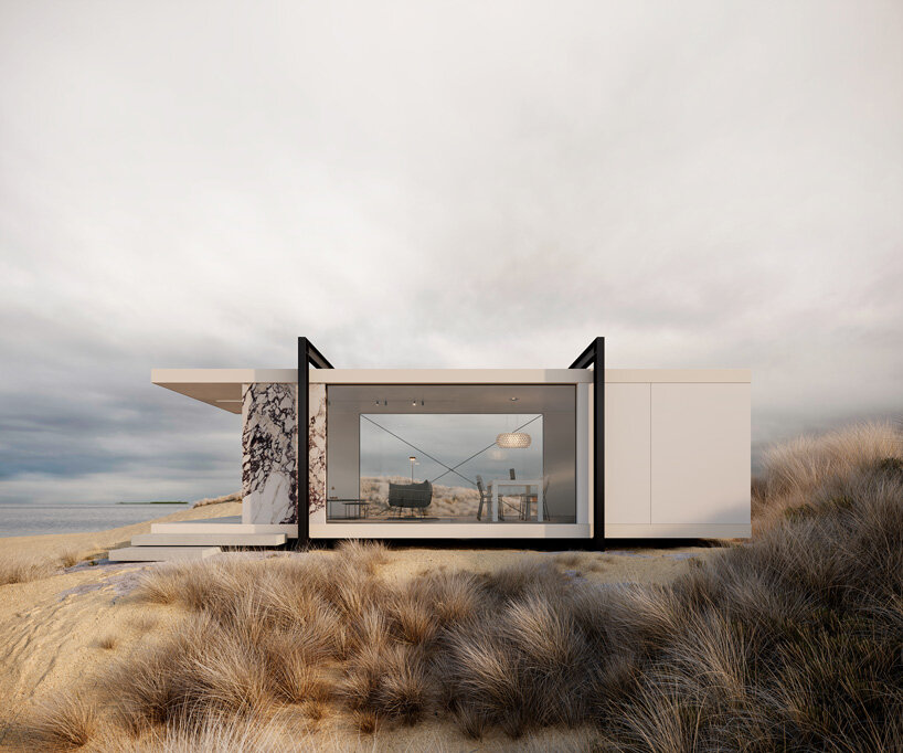 vilarte's modular, marble-clad pavilion by stefan schöning studio serves as outdoor hideaway