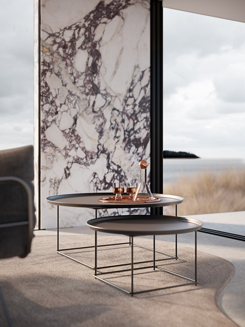 vilarte's modular, marble-clad pavilion by stefan.schöning.studio serves as outdoor hideaway