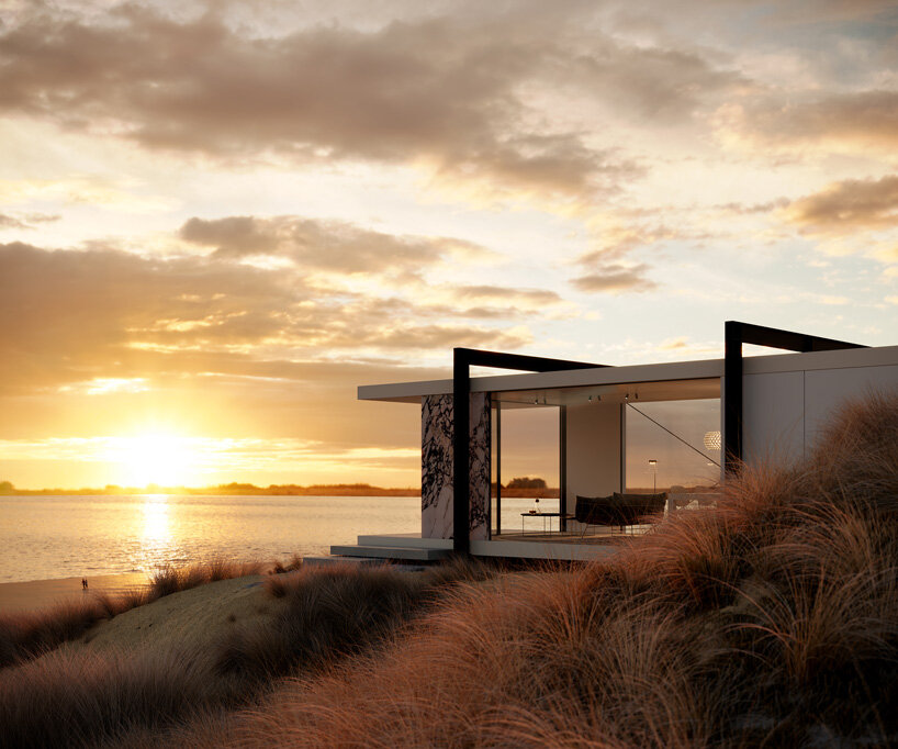 vilarte's modular, marble-clad pavilion by stefan schöning studio serves as outdoor hideaway