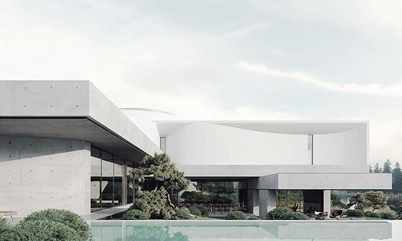 sharp lines + curved forms coexist within sergey makhno concrete residence in ukraine