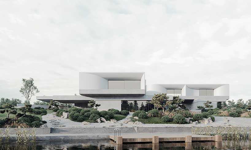 sharp lines + curved forms coexist within MAKHNO studio's concrete residence in ukraine