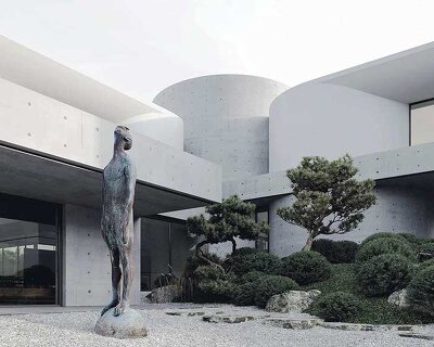 sharp lines + curved forms coexist within MAKHNO studio's concrete residence in ukraine