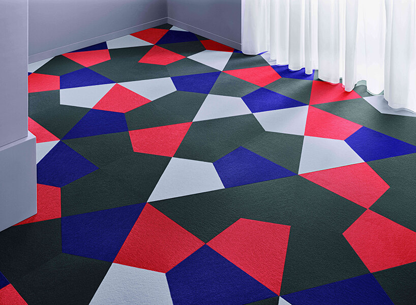 vorwerk flooring's acoustic tile system mimics nature to lay free-form shapes