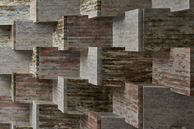 we+ waste building materials into modular furniture and wall surfaces designboom