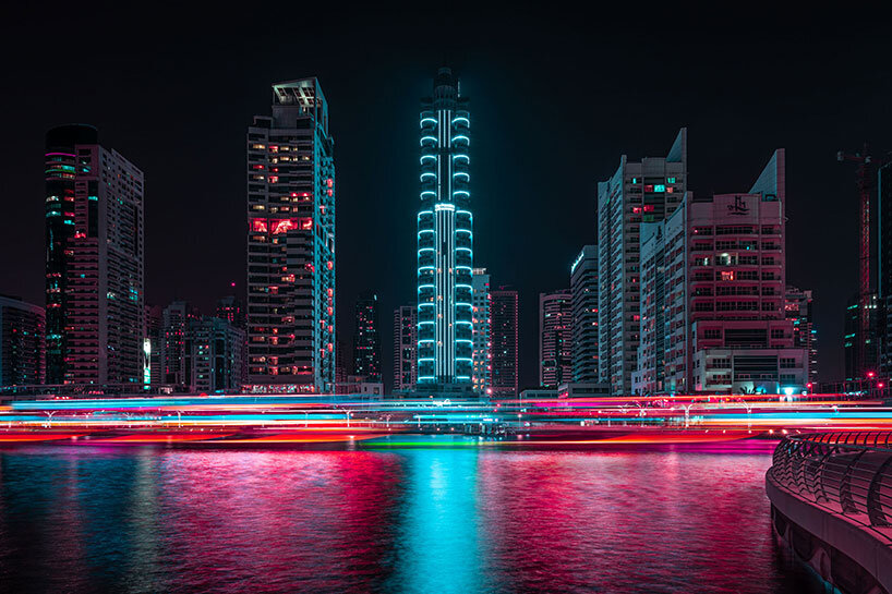 xavier portela makes dubai glow in dazzling hues and strokes of pink and blue
