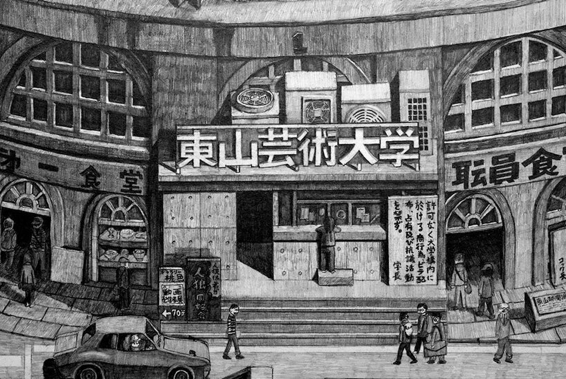 yota tsukino meticulously renders retrofuturistic cityscapes in pencil