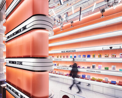 QR code operated store in seoul takes design cues from retro movie theaters 