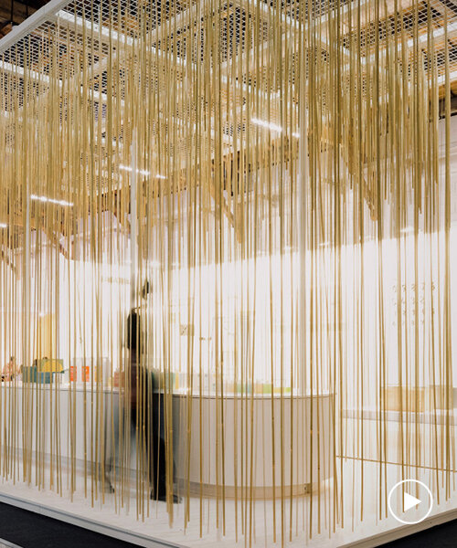 cheng tsung feng's portable installation uses more than 3000 slices of natural bamboo