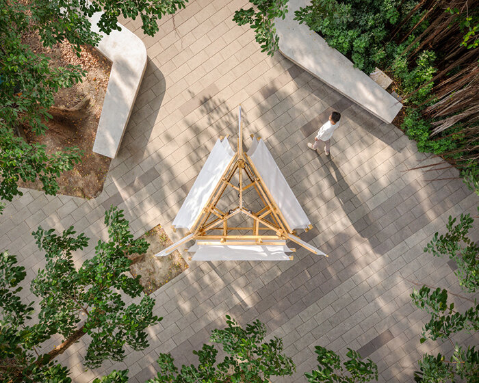 translucent sails intertwined with wooden skeleton form cheng-tsung feng's 'castle' in taiwan