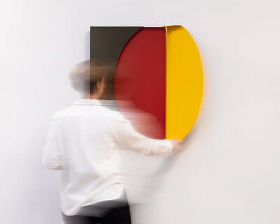 colorful triptychs invite viewers to engage physically with the art