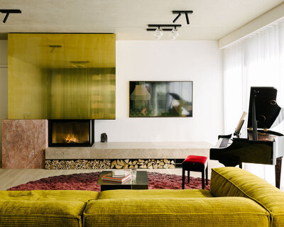 renovated berlin apartment with gold + marble details unfolds around single green box