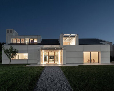 pure and meticulously geometric forms characterize this palladian style villa in italy
