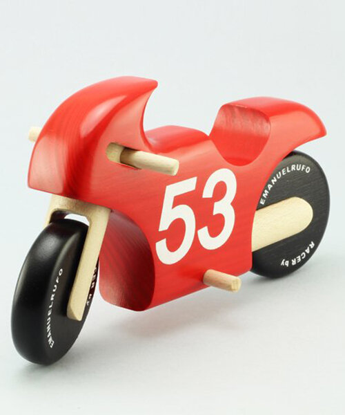 this handcrafted wooden motorcycle toy is made of 100% sustainable materials