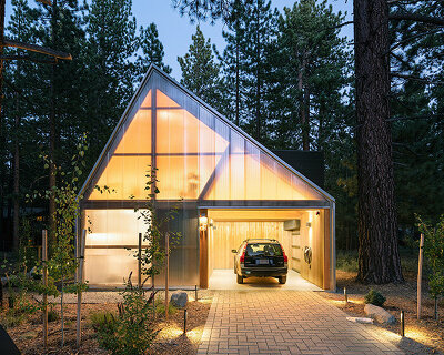 joongwon architects builds a translucent cabin in lake tahoe designed around the trees