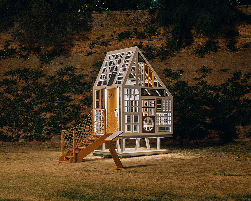 federico babina collages a mix of edilpiù window frames to realize the lunette pavilion