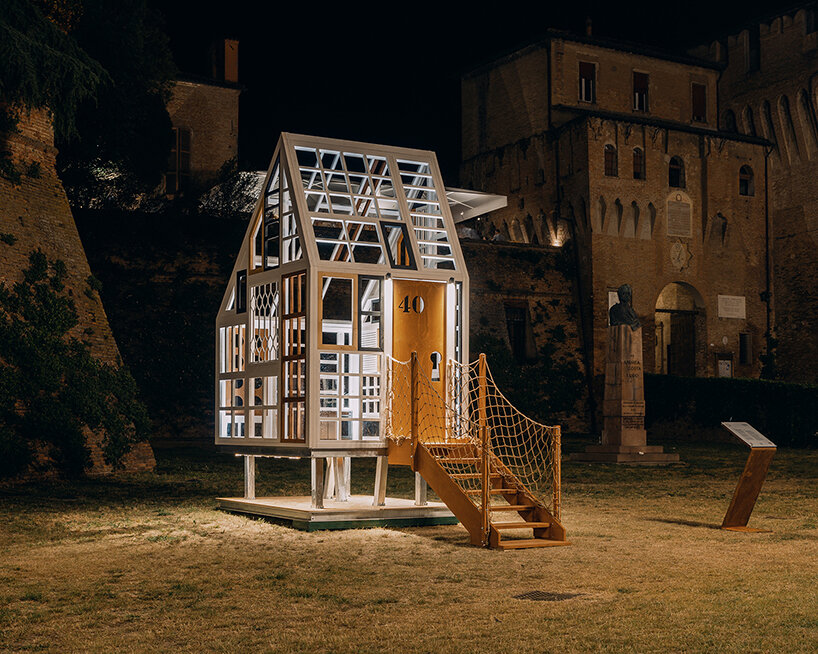 federico babina collages a mix of edilpiù window frames to realize the lunette pavilion