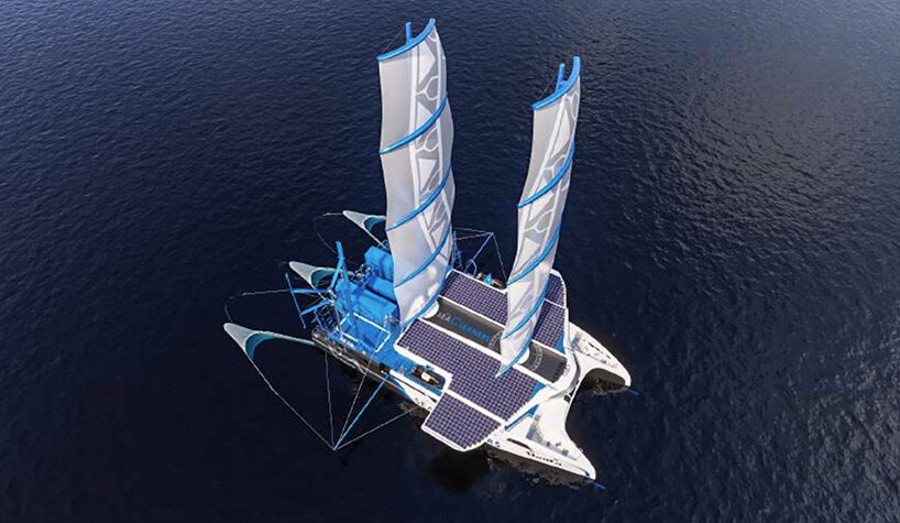 'manta' by seacleaners is a giant sailboat on the attack of oceanic plastic pollution