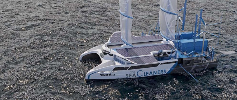 'manta' by seacleaners is a giant sailboat on the attack of oceanic plastic pollution