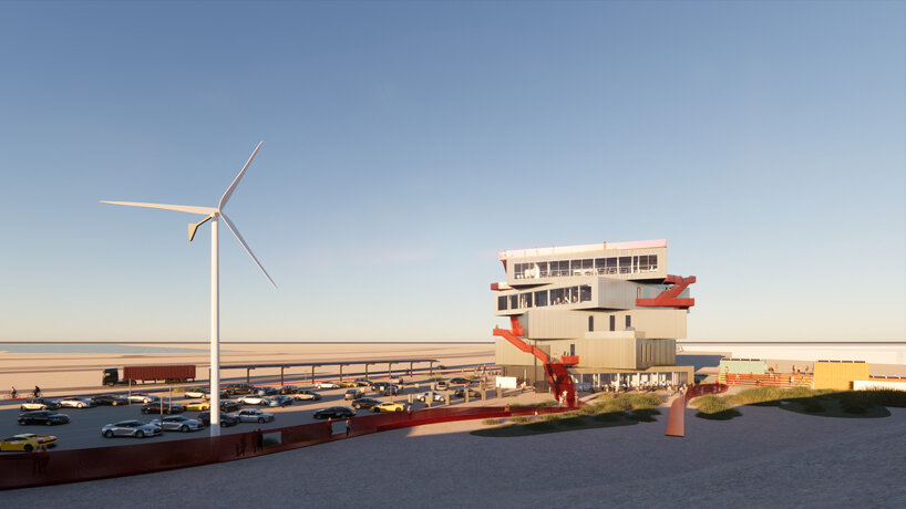 external staircases wrap MVRDV's stacked harbour experience centre at rotterdam port