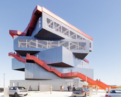 external staircases wrap MVRDV's stacked harbour experience centre at rotterdam port