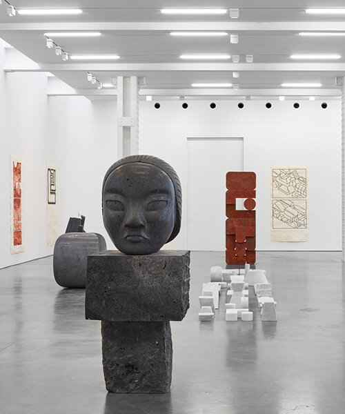 pedro reyes sets carved stone sculptures in dialogue with amate paper drawings at lisson gallery