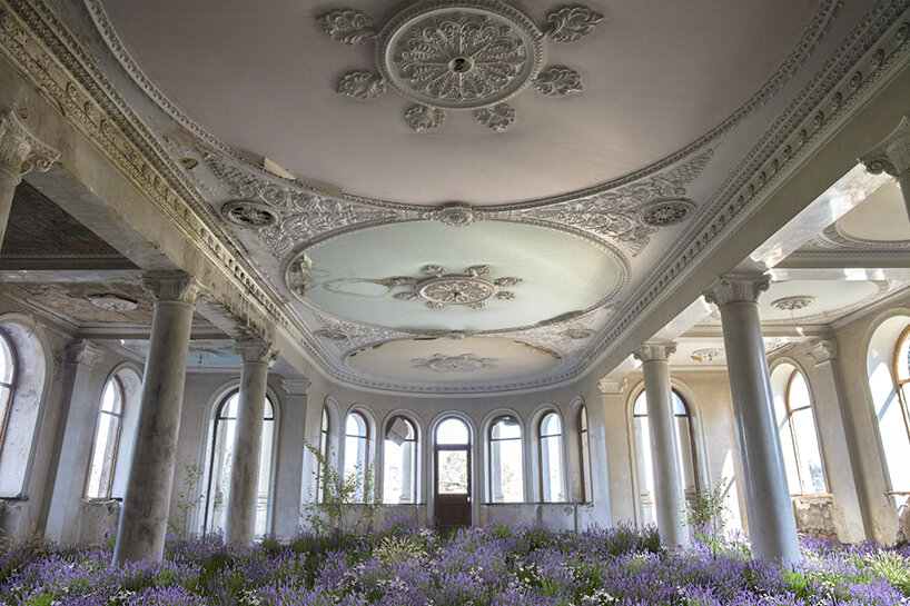 abandoned soviet architecture digitally revived with dancing flowers