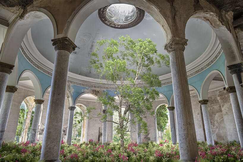 abandoned soviet architecture digitally revived with dancing flowers