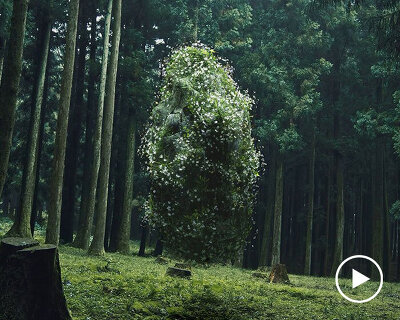 a floating rock magically blooms to life in salt studio's surreal art piece