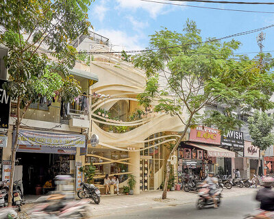 'september cafe' in vietnam reinterprets bird’s nest using steel strips