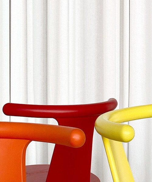 simple yet bold 'viva' chair appears as a fun pop of color around the kitchen table