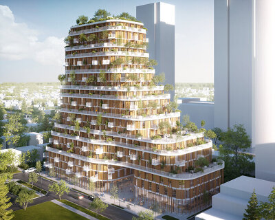 bamboo columns clad 'vancouver forest' residential development in canada