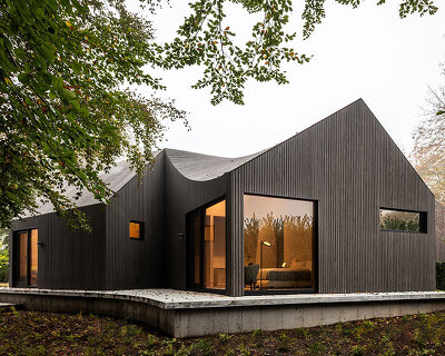 young projects realizes its six square house as a soft fusion of rigid volumes