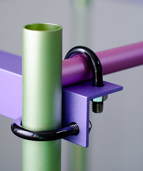 1/plinth studio transforms aluminum pipes and U-bolt joints into vibrant modular furniture