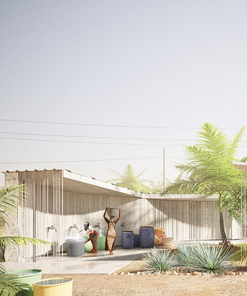 digital oyster is a female fortress hidden behind shellcrete panels and lush bushes in senegal