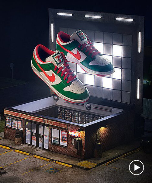 justin poulsen created a realistic miniature convenience store as a shoe-box  for matching nikes