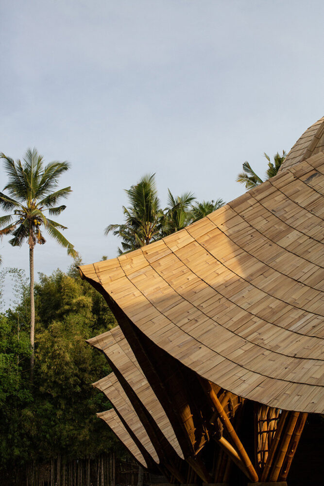 draping roof tops intricate bamboo structure by IBUKU for green school ...