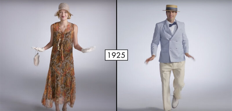 gals vs guys side-by-side battle shows off 100 years of fashion in under three minutes