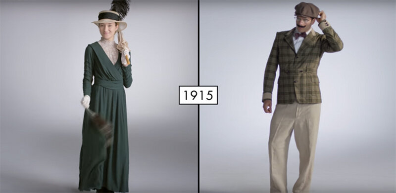 gals vs guys side-by-side battle shows off 100 years of fashion in under three minutes