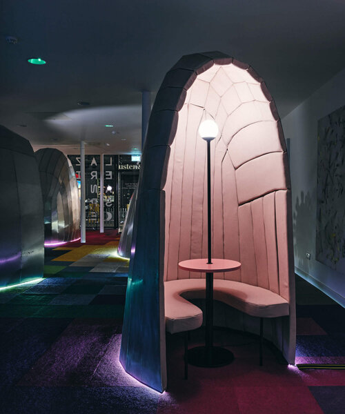 lazerian's otherworldly aluminum pods occupy an art gallery-cum-bar in manchester