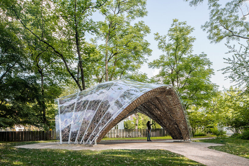 robotically wound flax fiber builds the 'livMatS pavilion' in freiburg designboom