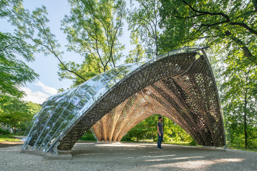 robotically wound flax fiber builds the 'livMatS pavilion' in freiburg designboom