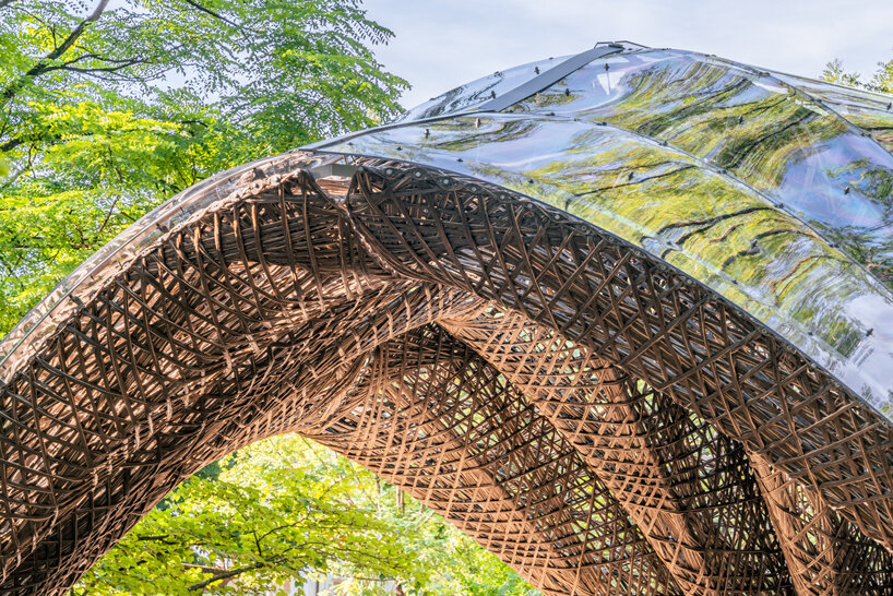 robotically wound flax fiber builds the 'livMatS pavilion' in freiburg