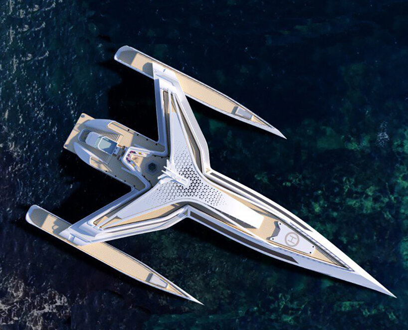 seaplane-like superyacht 'estrella' divides its hull wings into three masses